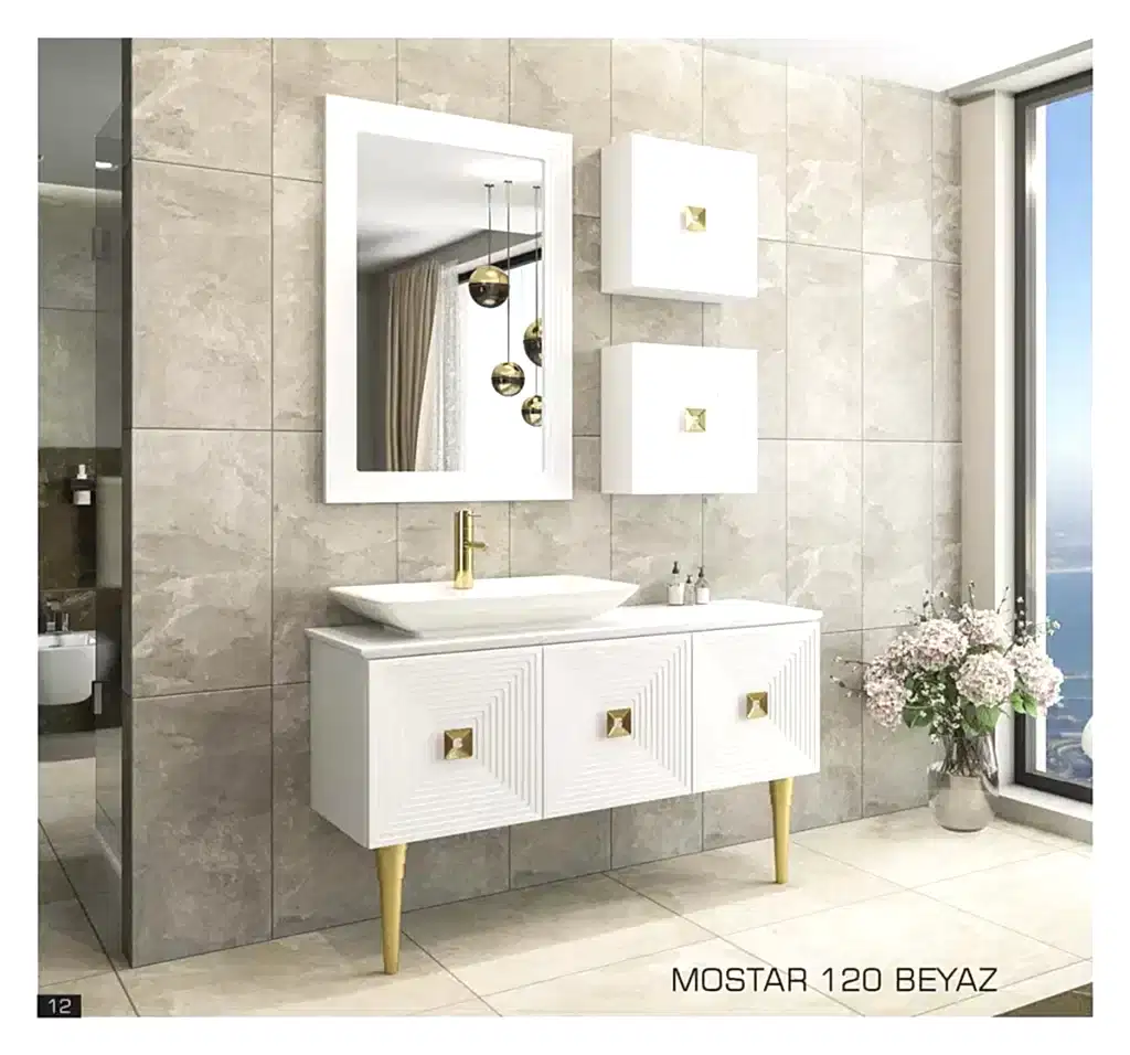premium mostar banyo dolabı beyaz