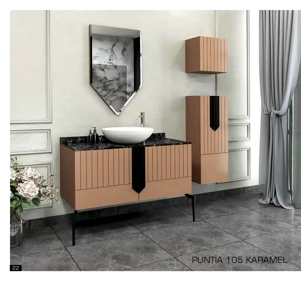 premium puntia banyo dolabi karamel