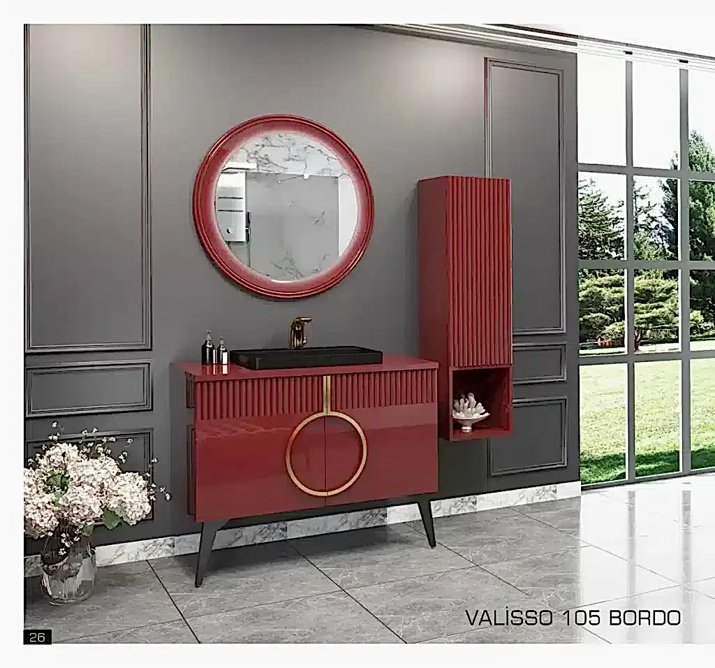 premium valisso banyo dolabı bordo