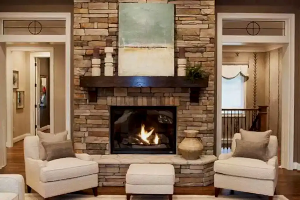 Doğal Taşlı ve Ahşap Salon Dekorasyonu